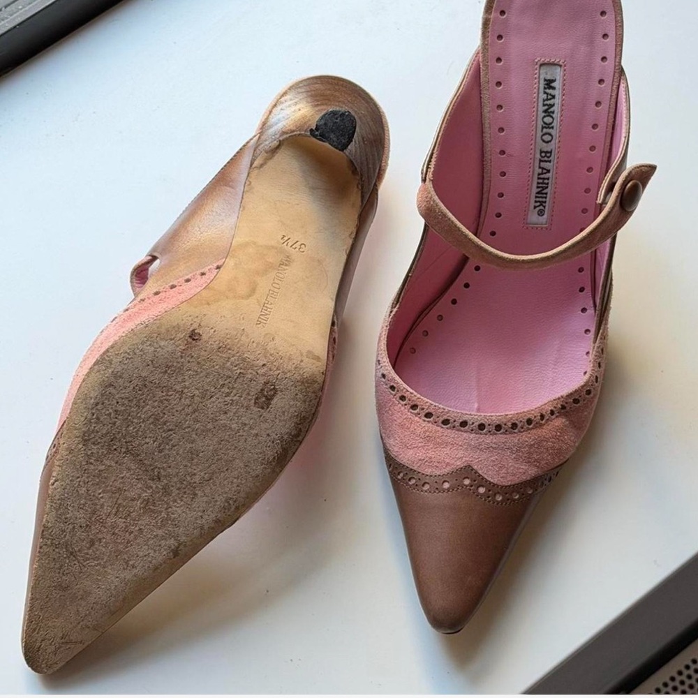 Manolo Blahnik Pink and Brown Women's Shoes - Picture 3 of 6